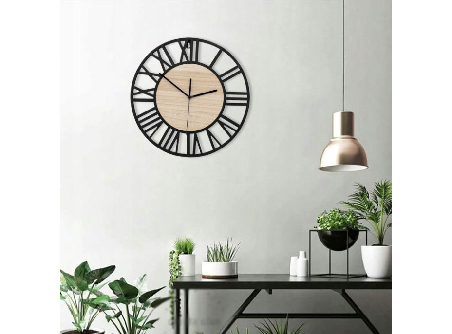 Nástěnné hodiny Loft kulaté 35 cm - kov/dřevo