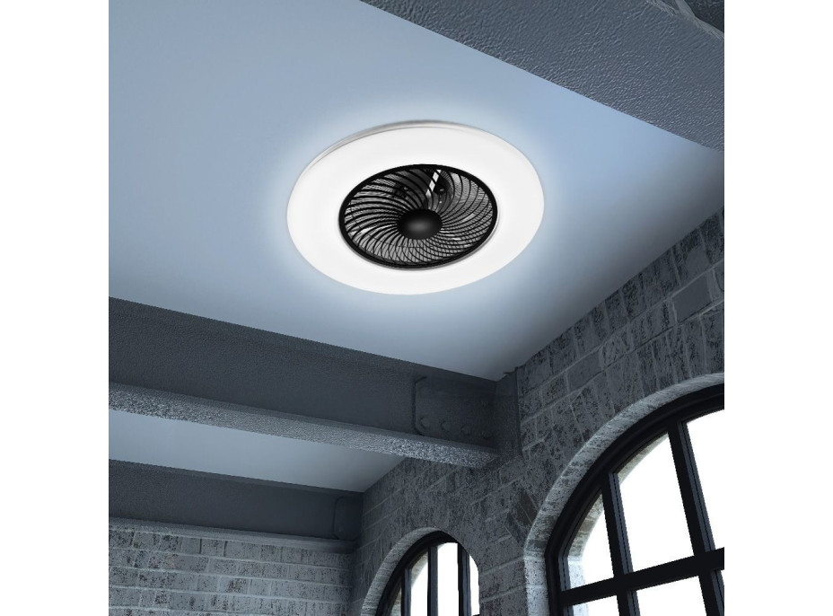 Stropní LED svítidlo s ventilátorem na dálkové ovládání - černé