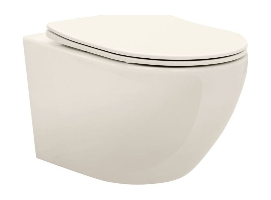 Závěsné WC Rea CARLO mini RIMLESS + Duroplast sedátko flat - ecru