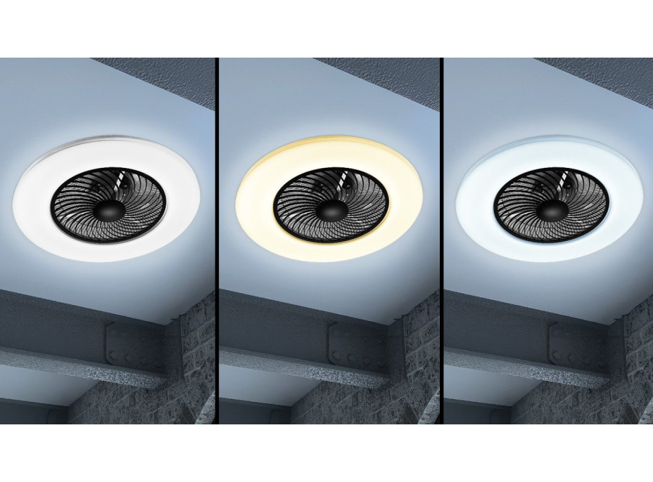 Stropní LED svítidlo s ventilátorem na dálkové ovládání - černé