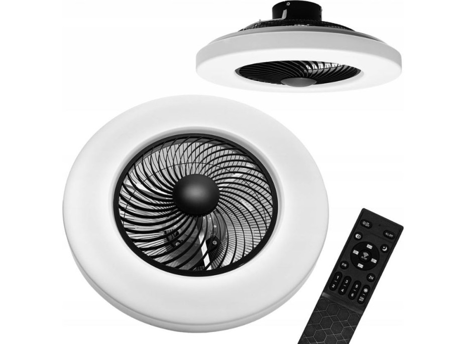 Stropní LED svítidlo s ventilátorem na dálkové ovládání - černé