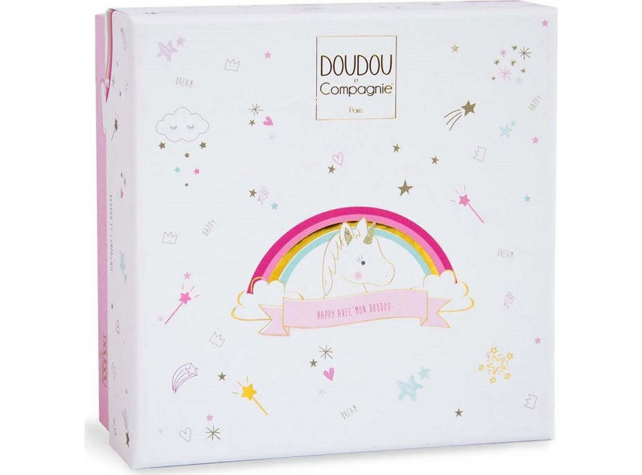 Doudou Dárková sada - plyšový muchláček jednorožec růžový 20 cm