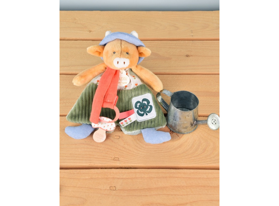 Doudou Dárková sada Plyšová kravička Aneth s úchytem na dudlík 19 cm