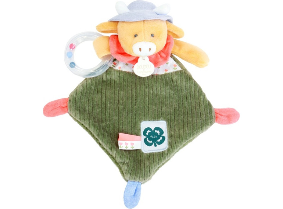 Doudou Dárková sada Plyšová kravička Aneth s chrastítkem 21 cm