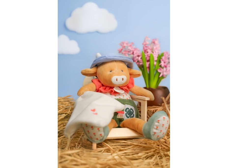 Doudou Dárková sada Plyšová kravička Aneth s dečkou zelená 28 cm