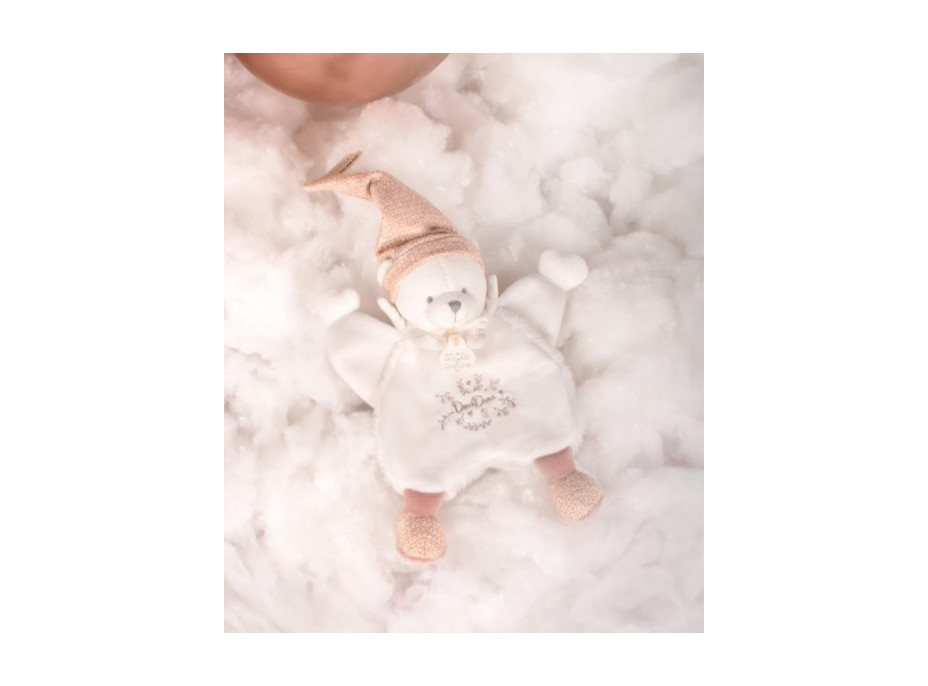 Doudou Dárková sada Plyšový muchláček medvídek s čepičkou růžový 25 cm