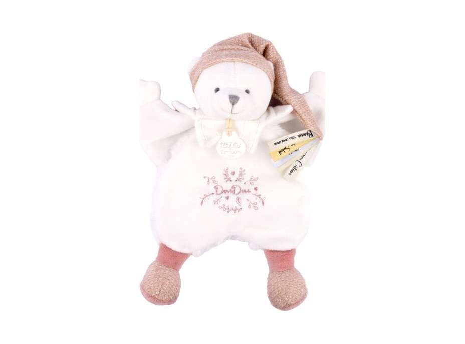 Doudou Dárková sada Plyšový muchláček medvídek s čepičkou růžový 25 cm
