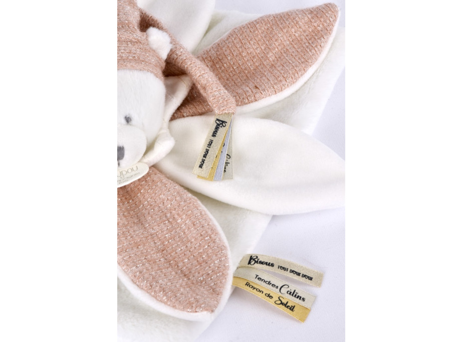 Doudou Dárková sada Plyšový muchláček medvídek s čepičkou 25 cm růžový