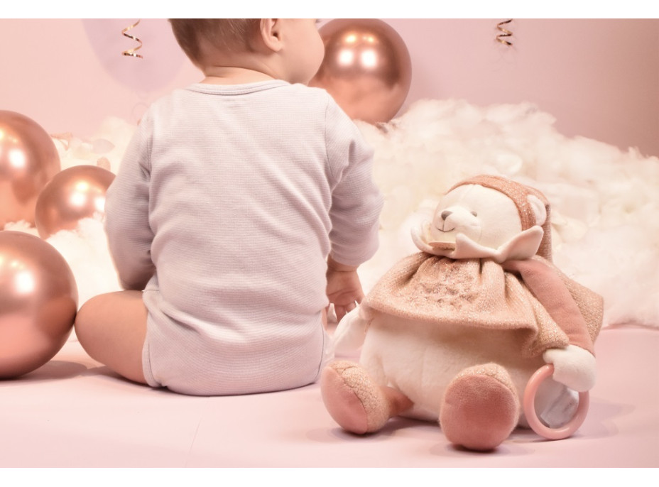 Doudou Dárková sada Plyšový lední medvídek s kroužkem 30 cm růžový