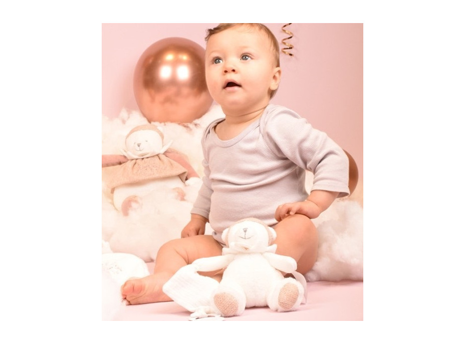 Doudou Dárková sada Plyšový lední medvídek s kroužkem 30 cm růžový