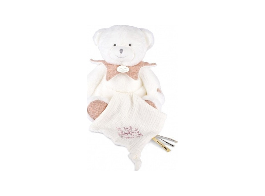 Doudou Dárková sada Plyšový medvídek s dečkou 30 cm růžový