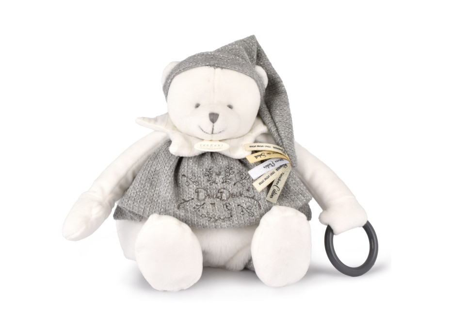 Doudou Dárková sada Plyšový lední medvídek s kroužkem 30 cm šedý