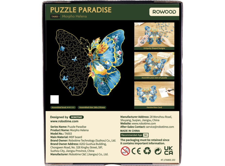 RoboTime Dřevěné puzzle Motýl Morpho Helena