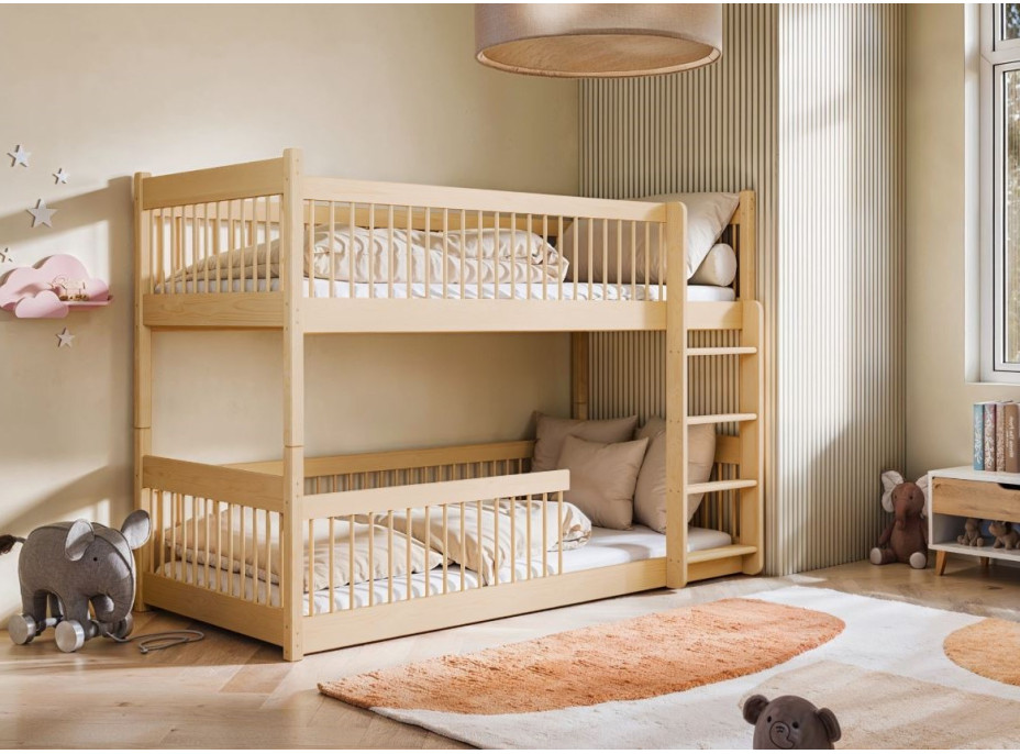 Dětská patrová postel s Montessori lůžkem z masivu borovice BOLEK - 180x80 cm - PŘÍRODNÍ