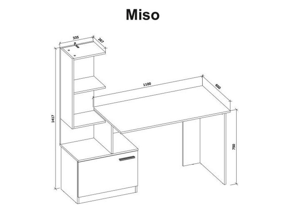 Psací stůl MISO s regálem - bílý/dub artisan