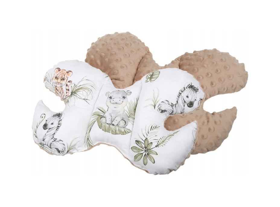 Dětská deka do kočárku s polštářkem a motýlkem - BABYMAM PREMIUM set 3v1 - Africká zvířátka s béžovou minky