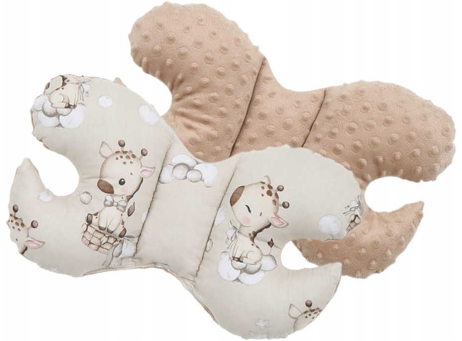 Dětská deka do kočárku s polštářkem a motýlkem - BABYMAM PREMIUM set 3v1 - Žirafa s béžovou minky