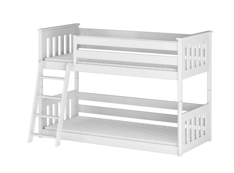 Dětská patrová postel s Montessori lůžkem z masivu borovice KEVIN - 180x80 cm - BÍLÁ