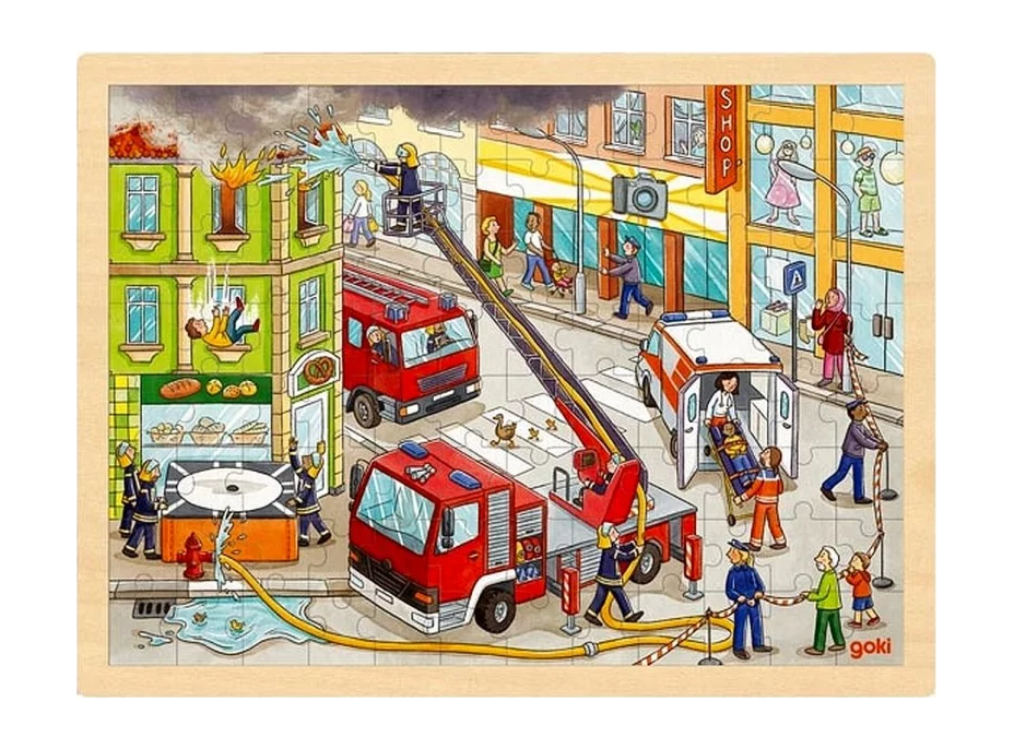 GOKI Dřevěné puzzle Hasiči 96 dílků