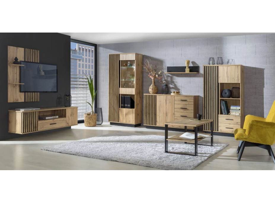 Postel s úložným prostorem LAMELO LA26 - 200x160 cm - dub wotan/černá