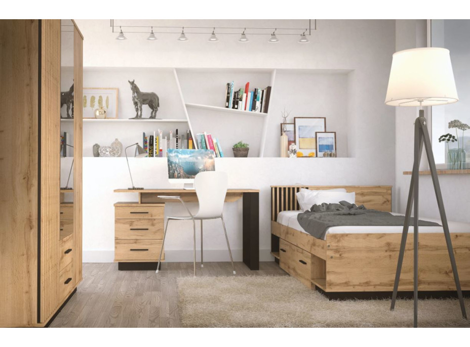 Postel s úložným prostorem LAMELO LA26 - 200x160 cm - dub wotan/černá