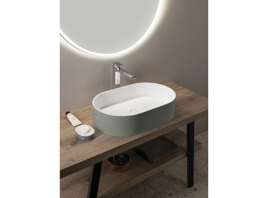 Sapho THIN umyvadlo na desku, Rockstone, 55x35cm, verde/bílá mat WN205-44