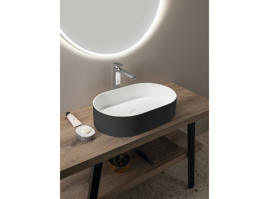 Sapho THIN umyvadlo na desku, Rockstone, 55x35cm, carina/bílá mat WN205-41