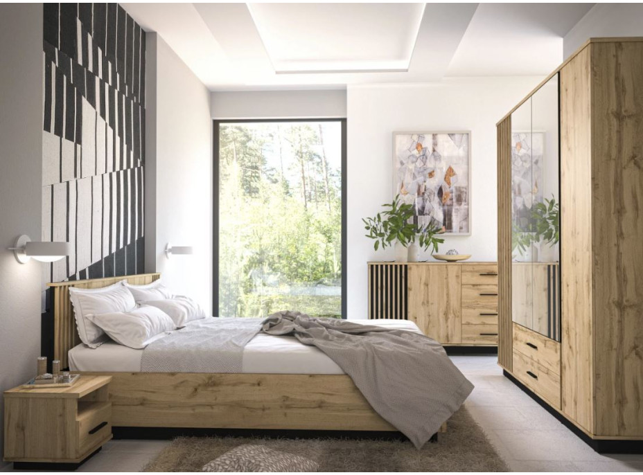 Postel s úložným prostorem LAMELO LA26 - 200x160 cm - dub wotan/černá