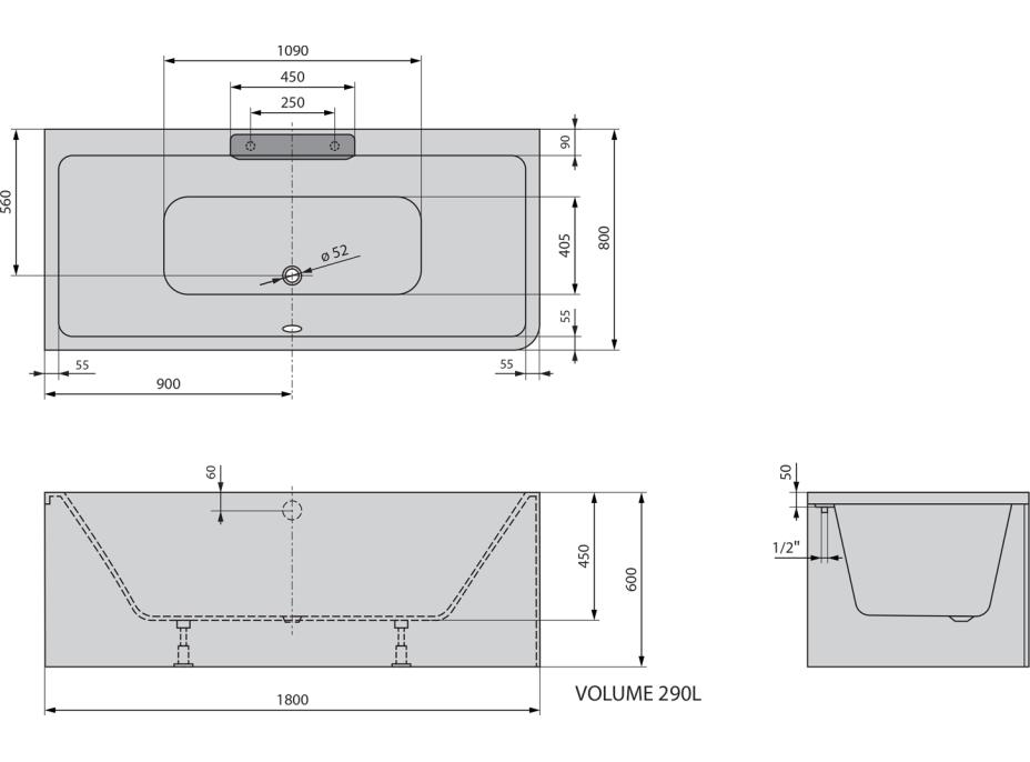 Polysan CASCATA L MONOLITH obdélníková vana 180x80x60cm, kaskáda nerez 73836ML.100