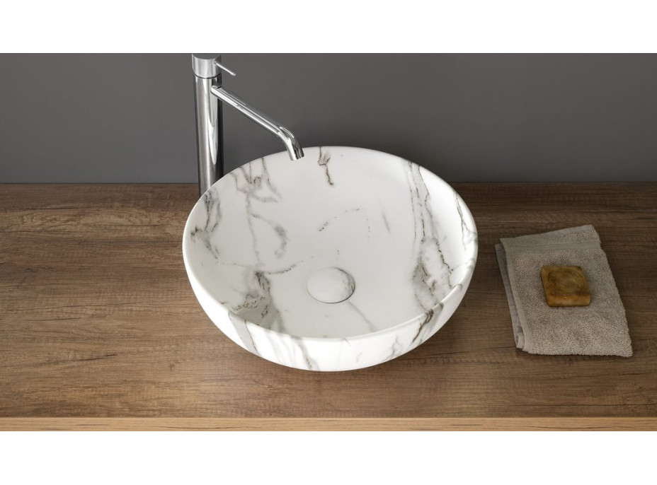 Sapho RONDANE keramické umyvadlo na desku Ø 41cm, bianco carrara AR435BC