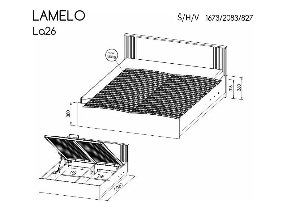 Postel s úložným prostorem LAMELO LA26 - 200x160 cm - dub wotan/černá