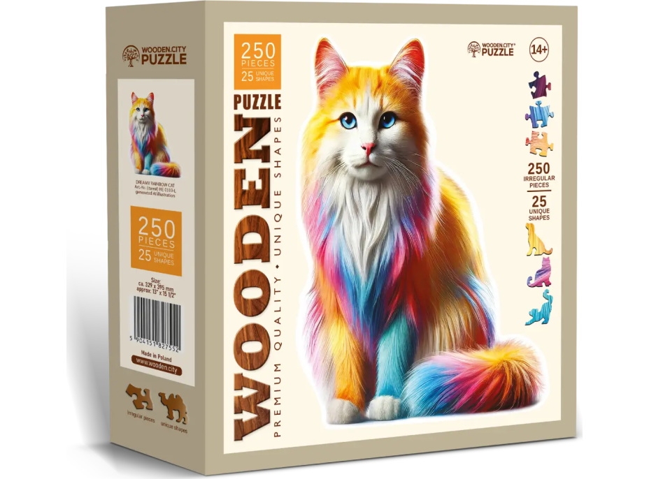 WOODEN CITY Dřevěné puzzle Duhová kočka 250 dílků