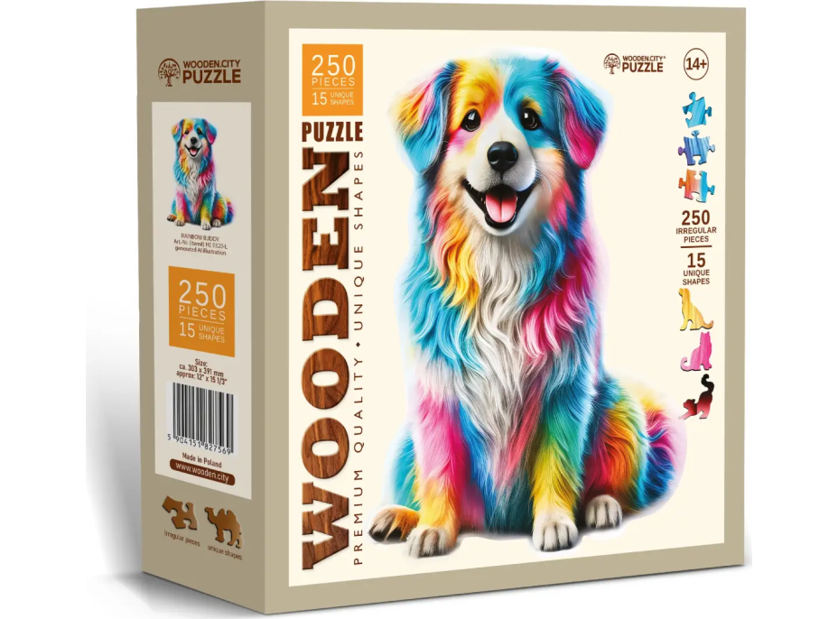 WOODEN CITY Dřevěné puzzle Duhový pes 250 dílků