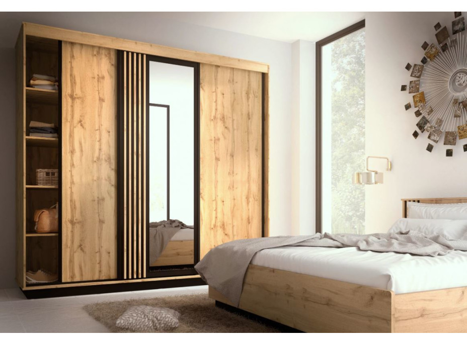 Postel s úložným prostorem LAMELO LA26 - 200x160 cm - dub wotan/černá