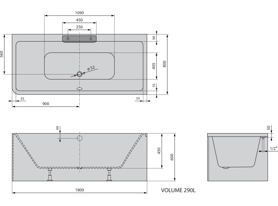 Polysan CASCATA R MONOLITH obdélníková vana 180x80x60cm, kaskáda nerez 73836MR.100