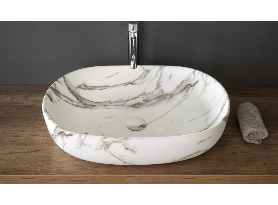 Sapho CALEO keramické umyvadlo na desku, 60x42cm, bianco carrara CA590BC