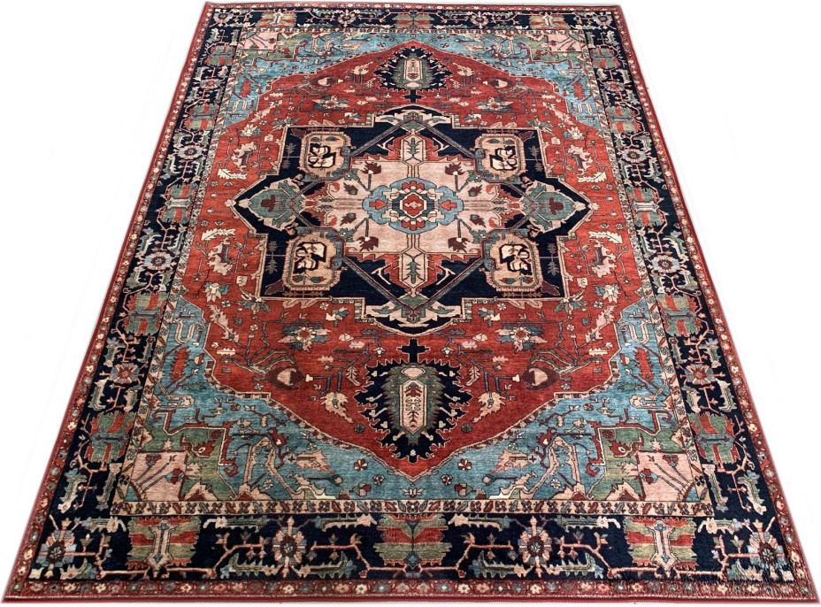 Kusový koberec FLANNEL PRINTED - Ornament - červený/tmavě modrý