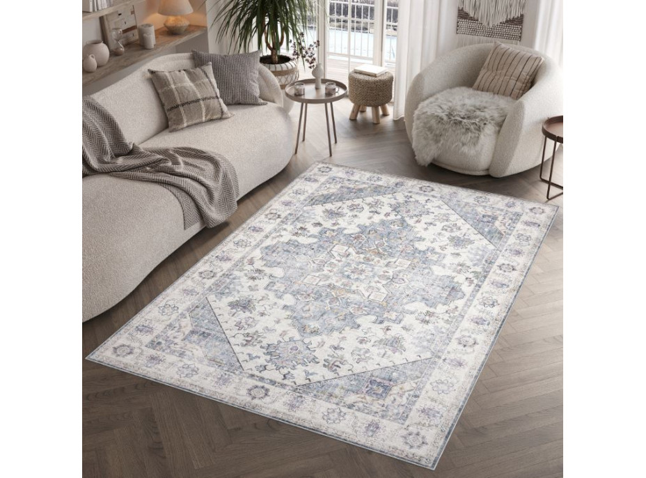 Kusový koberec FLANNEL PRINTED - Ornament - šedý/béžový