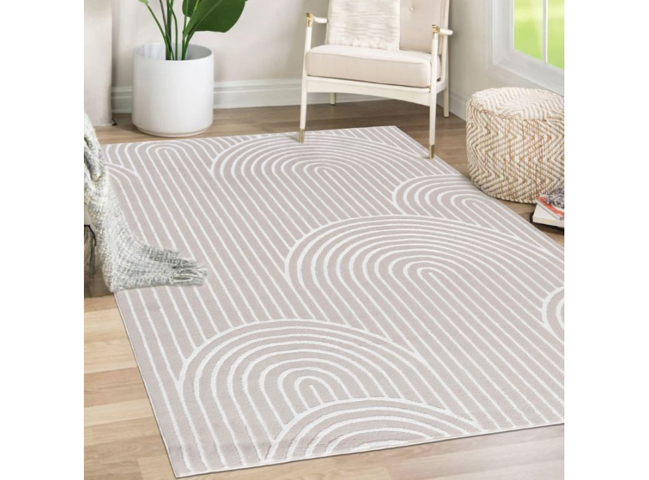 Kusový koberec ELLEN Waves - krémový/bílý