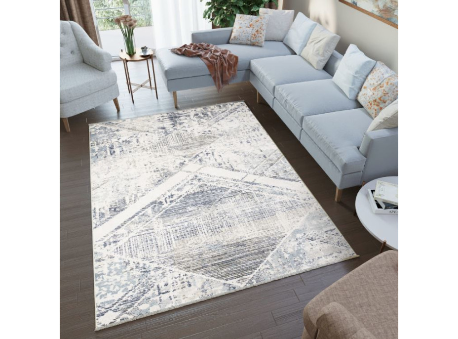 Kusový koberec RIVOLI Pattern - světle béžový/modrý