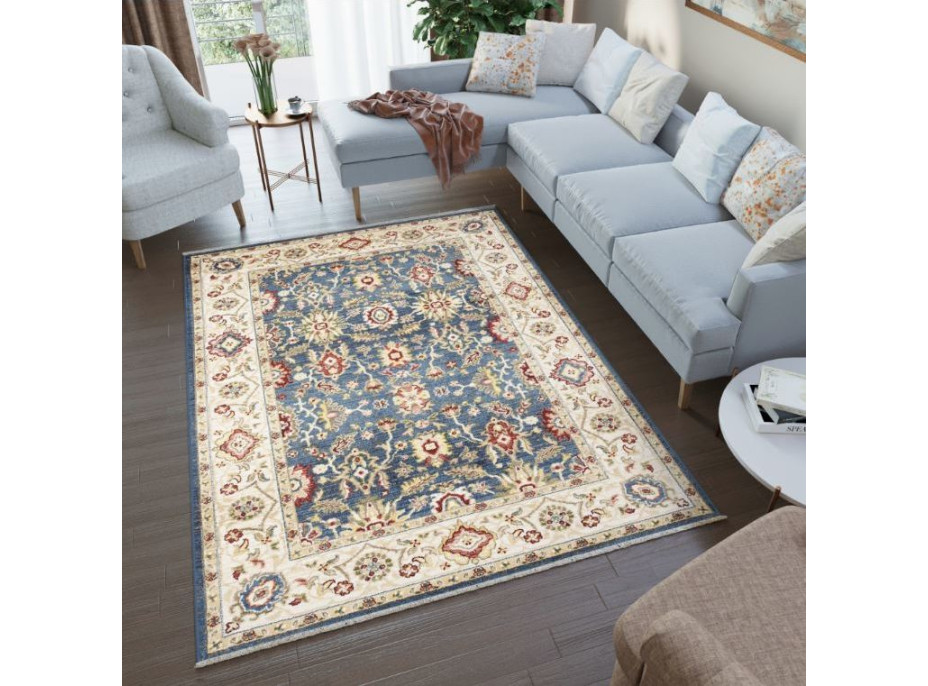 Kusový koberec RIVOLI Ushak - modrý/krémový