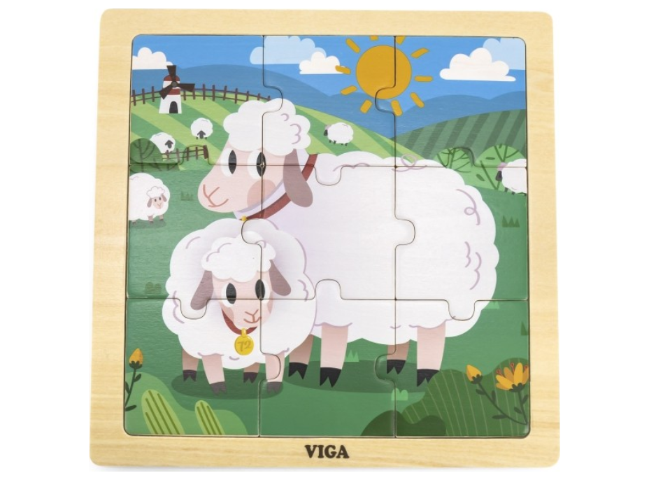VIGA Dřevěné puzzle Ovečky, 9 dílků