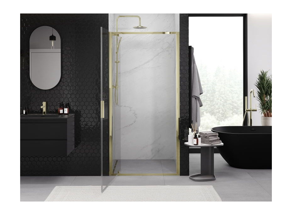 Sprchové dveře MEXEN EXO pivotové 85 cm - čiré - zlaté - 8181-085-000-50-00