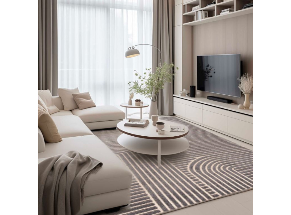 Kusový koberec MADISON Lines - šedý/krémový