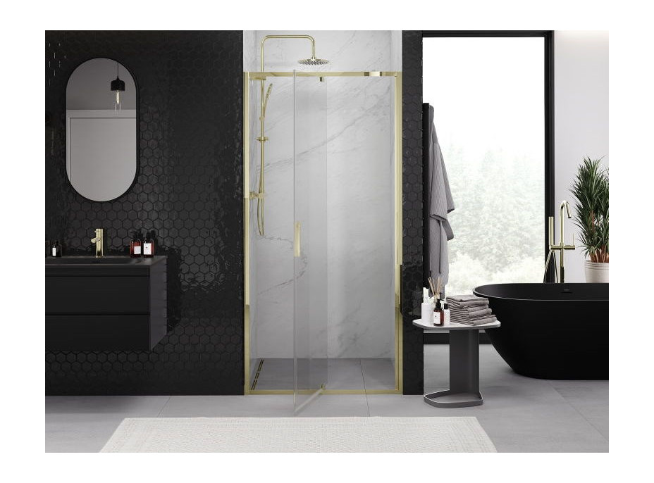 Sprchové dveře MEXEN EXO pivotové - dvoudílné - 90 cm - čiré - zlaté - 819-090-000-50-00