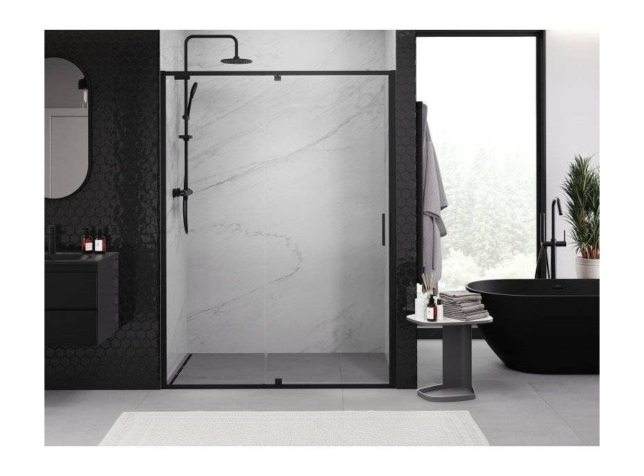 Sprchové dveře MEXEN EXO pivotové - dvoudílné - 140 cm - čiré - černé - 819-140-000-70-00