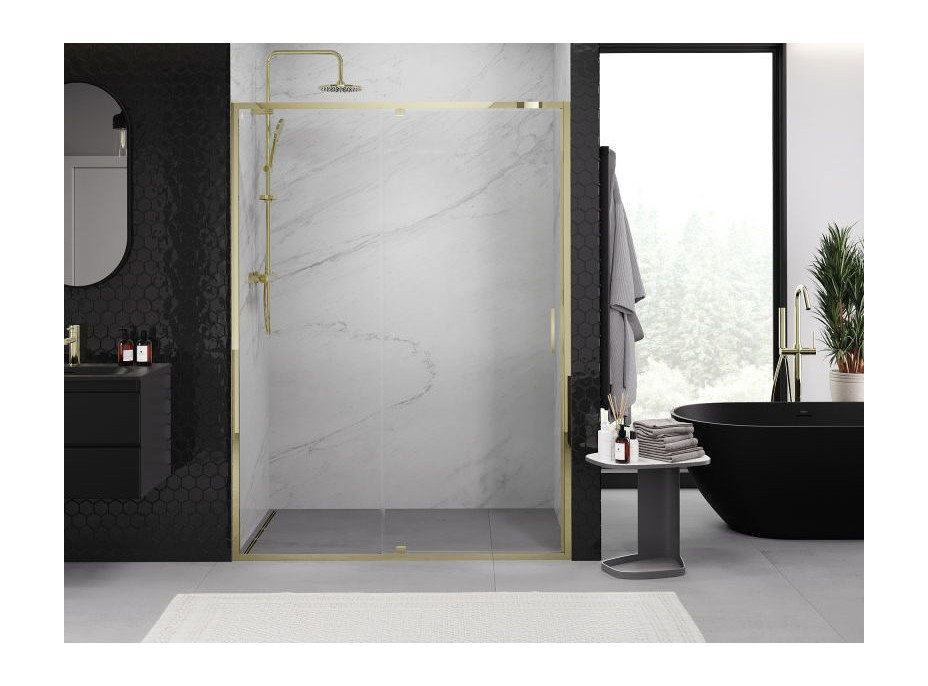 Sprchové dveře MEXEN EXO pivotové - dvoudílné - 135 cm - čiré - zlaté - 819-135-000-50-00