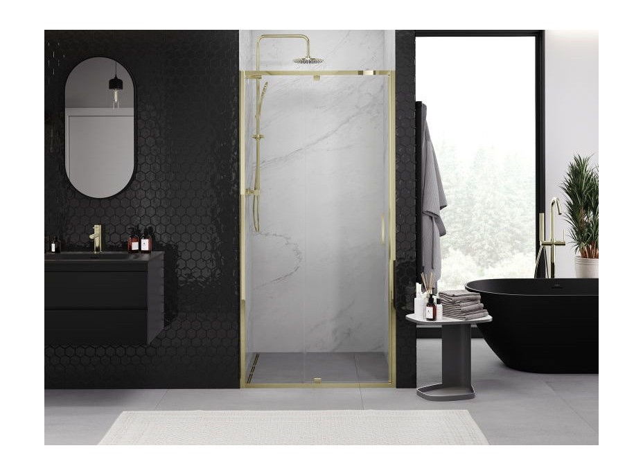 Sprchové dveře MEXEN EXO pivotové - dvoudílné - 125 cm - čiré - zlaté - 819-125-000-50-00