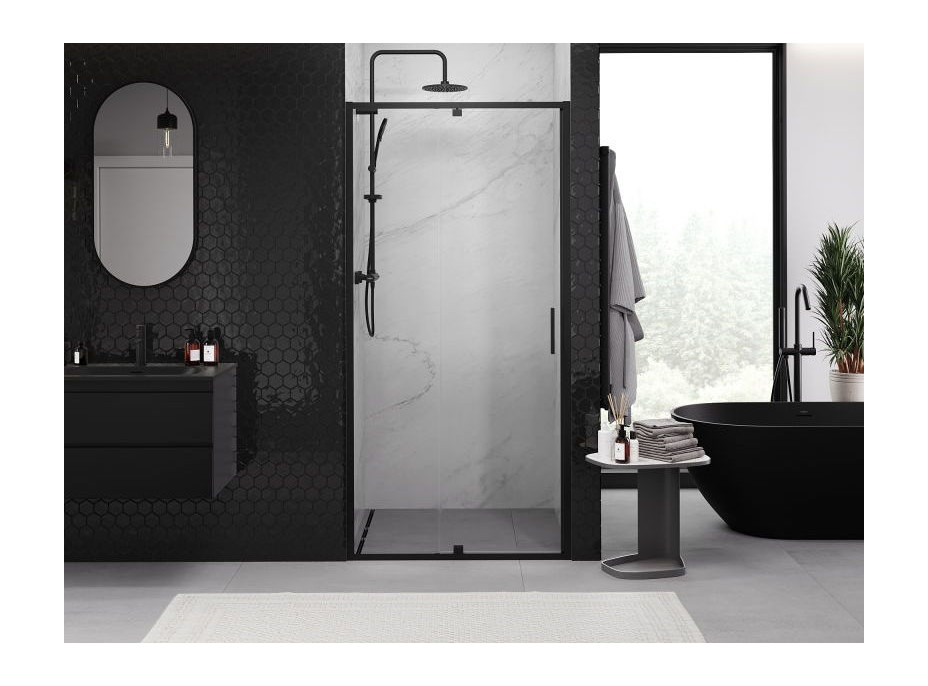 Sprchové dveře MEXEN EXO pivotové - dvoudílné - 110 cm - čiré - černé - 819-110-000-70-00