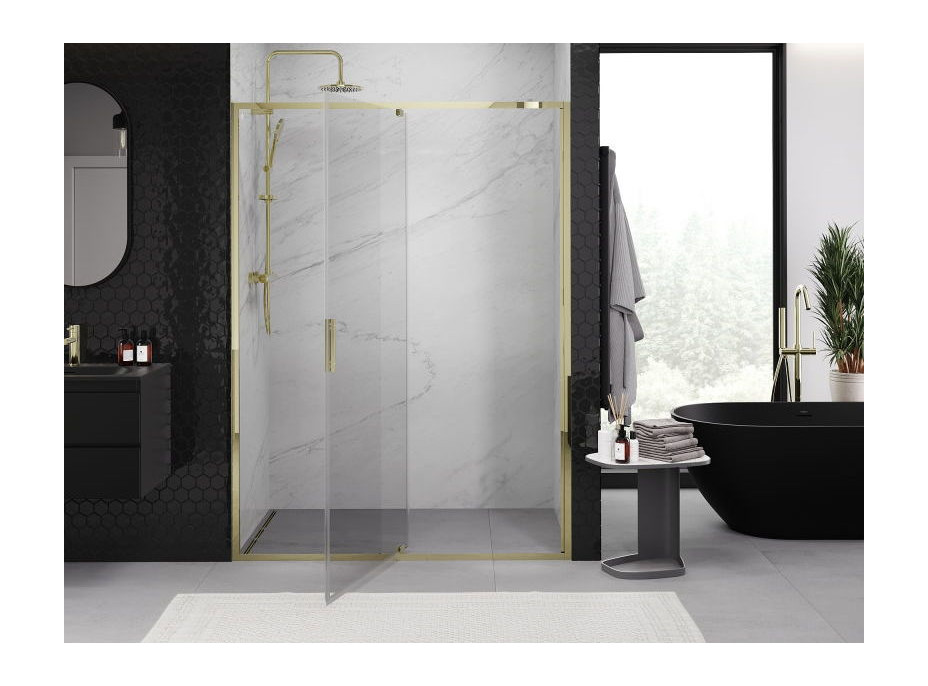Sprchové dveře MEXEN EXO pivotové - dvoudílné - 135 cm - čiré - zlaté - 819-135-000-50-00